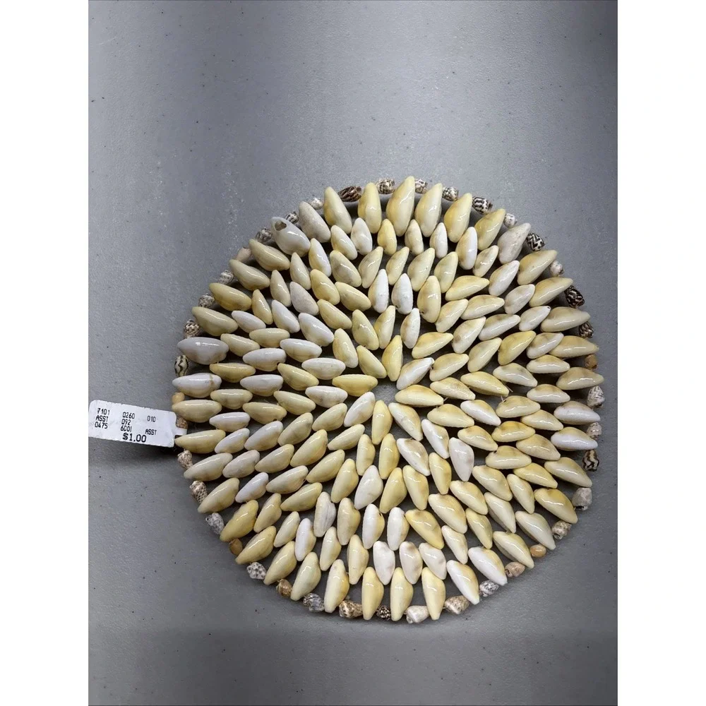 VTG Cowrie Seashell Shell Trivet Coaster Nautical Cottage Boho Wall Decor 6